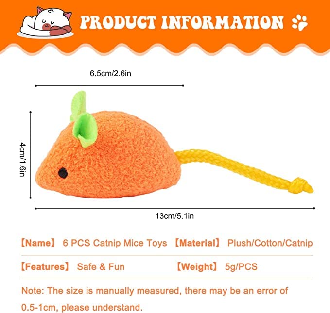Cat Toy - 6 Pieces Mouse Plush Toys, Realistic Cute Kitten Mice Filled With Catnip