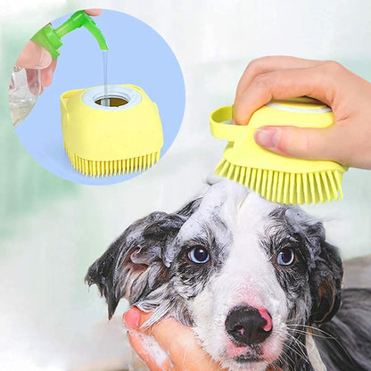 Dog Bath Brush Body Scrubber Shampoo Dispenser Tick Remover for Shower Bathing and Shedding Soft Silicone Bristles Brushes Groomers for Pet Puppy Dogs Cat Rabbit Horse
