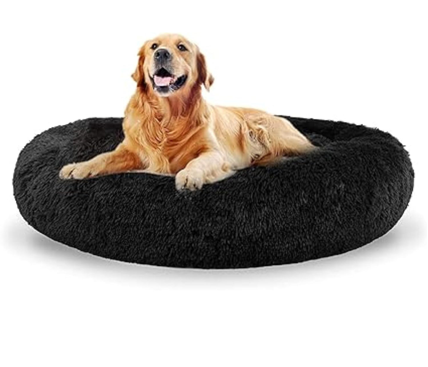 Round Donut Pet Bed for Cats and Puppies Dogs, Cozy and Plush, Raised Bedside Support, Both Sides Use Like 2 in One, Washable, Sizes for Small, Medium, and Large Pets. (Black, Large)