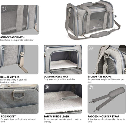 Cat Carriers Small Dog Puppy Carrier Pet Carrier Bag for Small Cats Dogs Puppies up to 4Kg, Airline Approved Small Dog Carrier Soft Sided, Collapsible Travel Puppy Carrier