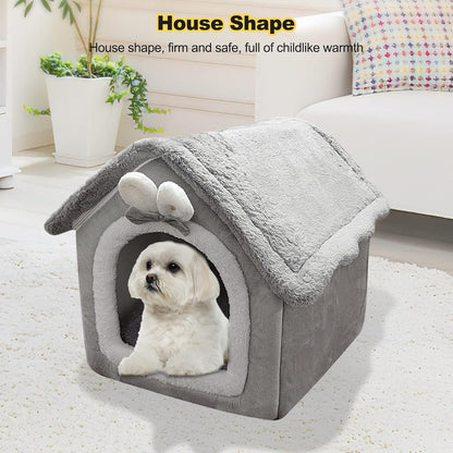 Cat Cave Bed, Washable Dog Bed, Warm and Cosy Plush Cat Igloo, Foldable Comfortable Pet Cat House, Pet Bed with Non-Slip Base (L, Grey Rabbit)