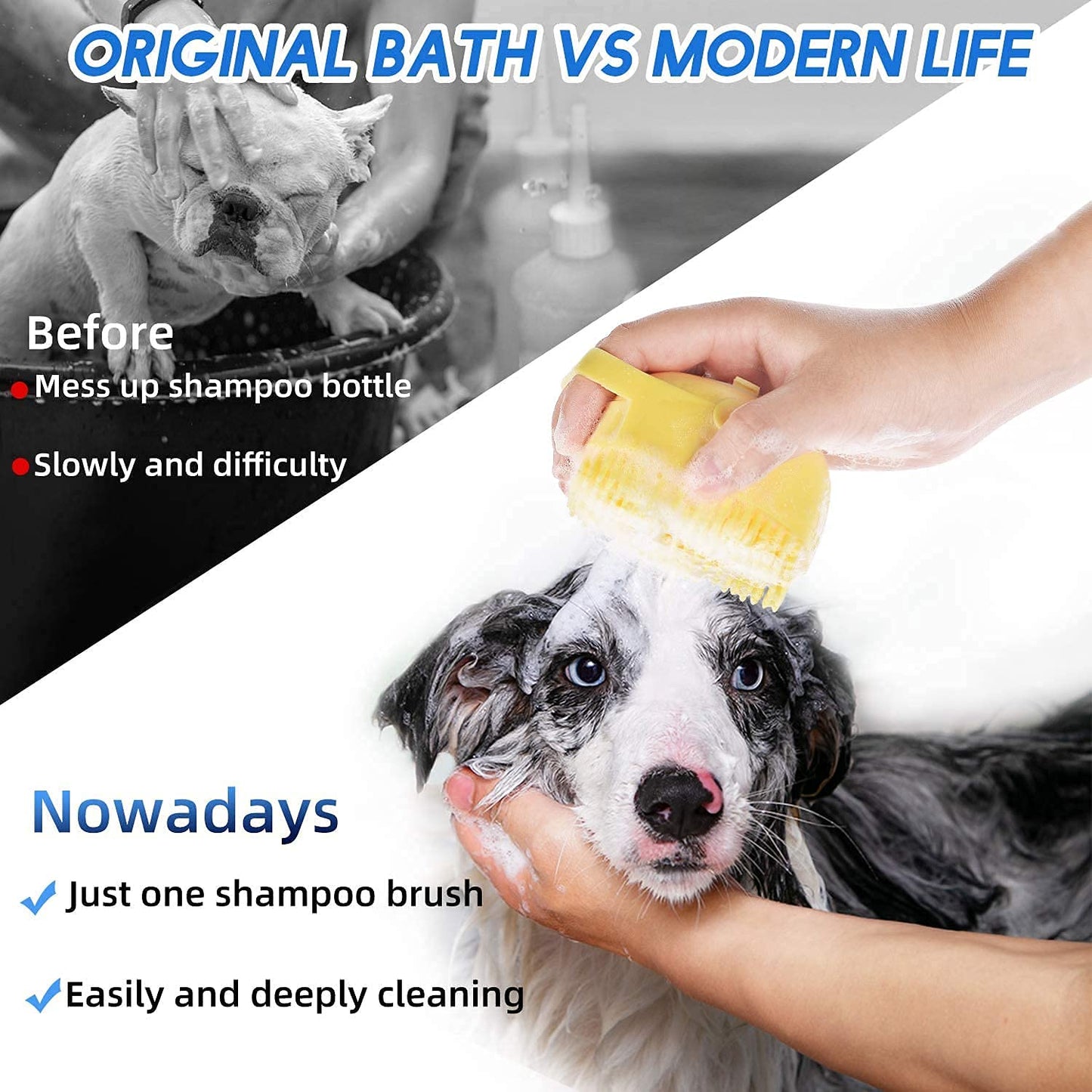 Dog Bath Brush Body Scrubber Shampoo Dispenser Tick Remover for Shower Bathing and Shedding Soft Silicone Bristles Brushes Groomers for Pet Puppy Dogs Cat Rabbit Horse