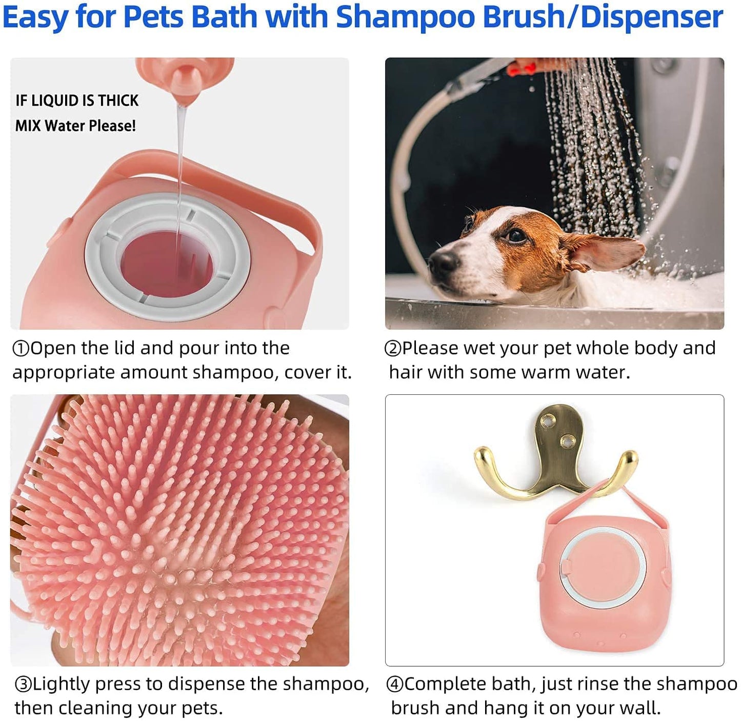 Dog Bath Brush Body Scrubber Shampoo Dispenser Tick Remover for Shower Bathing and Shedding Soft Silicone Bristles Brushes Groomers for Pet Puppy Dogs Cat Rabbit Horse