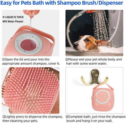 Dog Bath Brush Body Scrubber Shampoo Dispenser Tick Remover for Shower Bathing and Shedding Soft Silicone Bristles Brushes Groomers for Pet Puppy Dogs Cat Rabbit Horse