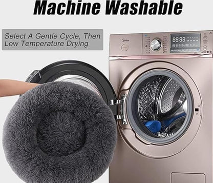 Round Donut Pet Bed for Cats and Puppies Dogs, Cozy and Plush, Raised Bedside Support, Both Sides Use Like 2 in One, Washable, Sizes for Small, Medium, and Large Pets. (Grey, Large)