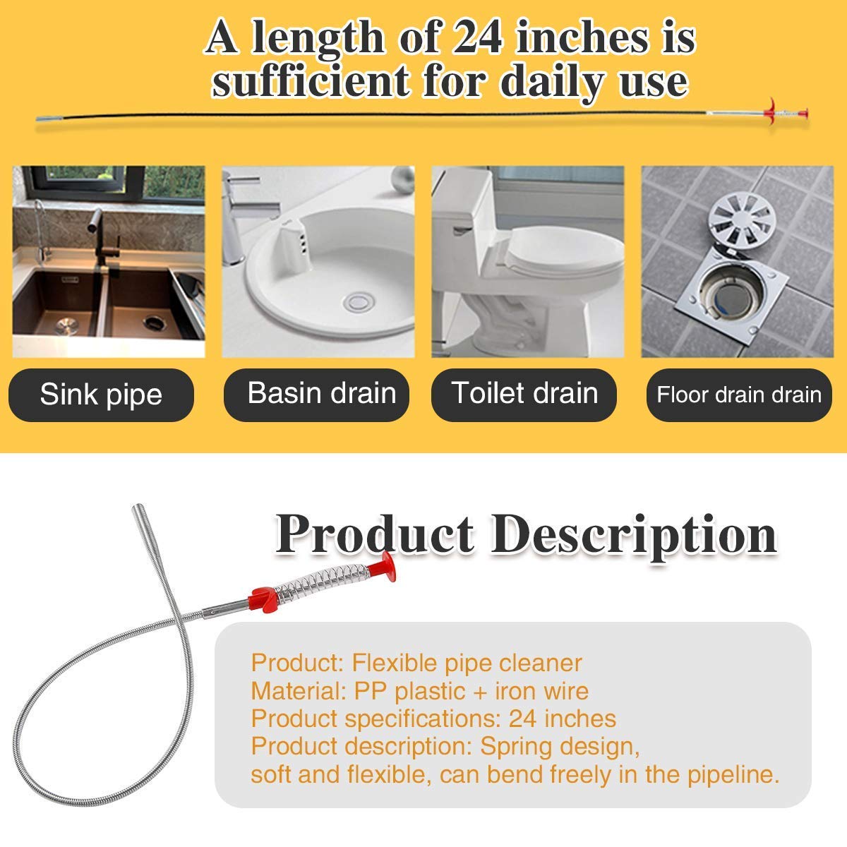 Sink Drain Clog and Hair Catcher Wire Spring - CDesk Dropship
